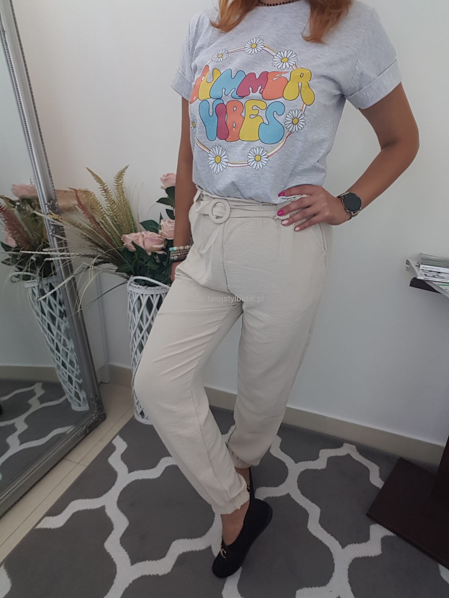 Beżowe Spodnie Haremki Alladynki Ross